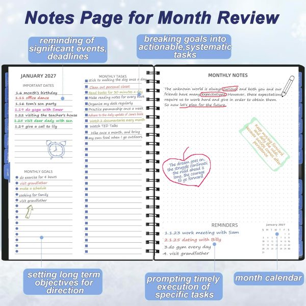 Monthly Planner 2026-2027 (7.4'' x 9.6''), 18 Months Calendar Book from Jul 2026-Dec 2027, 2026 Agenda Planner with Tabs & Pocket, 120GSM Paper, Black