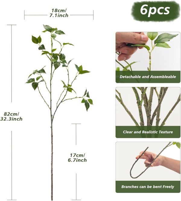 CT0218-SG-11GT_3 Artificial Plants Greenery Eucalyptus Stems Branches Plant for Home Decor,Faux Rustic Ficus Leaf Floral for Indoor Table Bathroom Bedroom Kitchen Decoration,Real Plastic Eucalytus Wedding Dcor(6PCS)