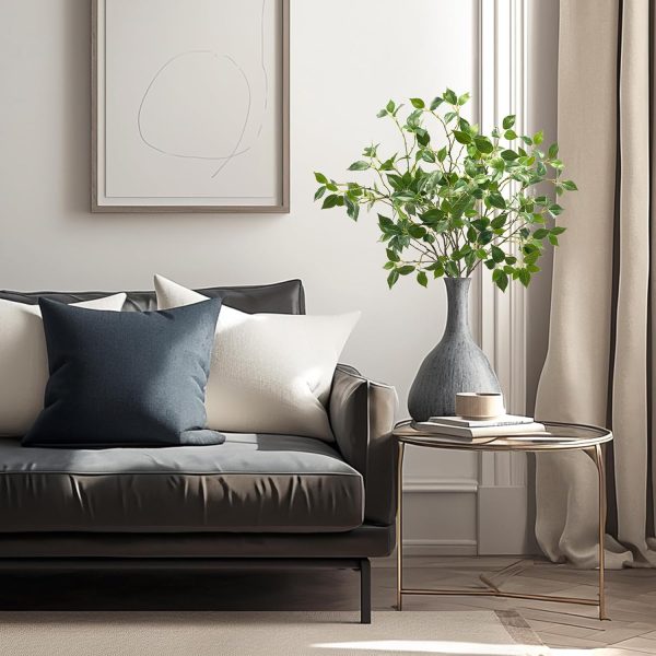 CT0218-SG-11GT_4 Artificial Plants Greenery Eucalyptus Stems Branches Plant for Home Decor,Faux Rustic Ficus Leaf Floral for Indoor Table Bathroom Bedroom Kitchen Decoration,Real Plastic Eucalytus Wedding Dcor(6PCS)