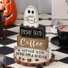 CT0321-SM-07GT_2 Lineshading 4 Pcs Halloween Coffee Table Decor Wooden Ghost Coffee Bar Sign | Stackable Blocks Bar Farmhouse Rustic Ghost Tiered Tray Festive Boo Decor Block Signs Home Office Kitchen Shelf