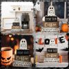 CT0321-SM-07GT_4 Lineshading 4 Pcs Halloween Coffee Table Decor Wooden Ghost Coffee Bar Sign | Stackable Blocks Bar Farmhouse Rustic Ghost Tiered Tray Festive Boo Decor Block Signs Home Office Kitchen Shelf