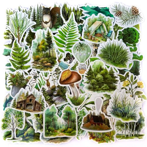 CT0321-SM-20GT_1 Forest Stickers Outdoor Adventure Sticker Bulk, Waterproof Vinyl Nature Stickers for Water Bottle, Laptop and Scrapbooking, Forest Trees Animals 50pcs Sticker Pack