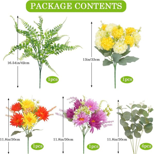 Artificial Flowers Faux Gerbera Daisies Flowers Bouquet (13.38in) | Fake Silk Flowers Arrangements Cemetery Flowers for Grave for Home Indoor Table Vase Wedding Party Decor