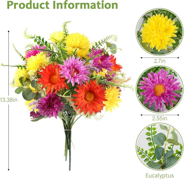 Artificial Flowers Faux Gerbera Daisies Flowers Bouquet (13.38in) | Fake Silk Flowers Arrangements Cemetery Flowers for Grave for Home Indoor Table Vase Wedding Party Decor