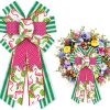 CT0327-ERB-32GT_1 Hying Large Summer Bows for Wreath, Spring Summer Wreath Bows Green Stripes Bows Pink Burlap Bow Flamingo Farmhouse Craft Bows for Front Door Summer Birthday Party Decorations Supplies