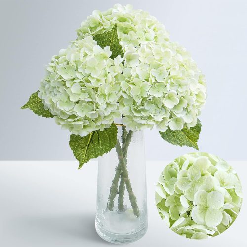 CT0328-DPK-224GT_1 Waipfaru 21" Real Touch Hydrangea Artificial Flowers with Long Stem & Leaves, Full Latex Faux Hydrangea Flowers for Home Decor Party Floral Arrangements Wedding Bouquets Centerpieces, Green 3Pcs