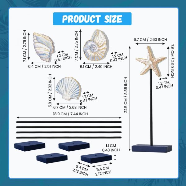 CT0401-ADC-01GT_2 Smile 4 Pcs Wooden Decor Summer Indoor Decorations, Conch Starfish Shell Nautilus, Summer Table Centerpieces for Home Kitchen Seasonal Display