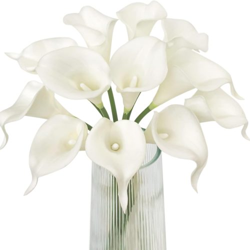 CT0402-GBWB-05GT_1 Letjolt White Artificial Calla Lily 12Pcs Realistic Flowers Bouquet | Wedding Bride Shower, Blessing Gift, Home Decoration, Faux Calla Lilies