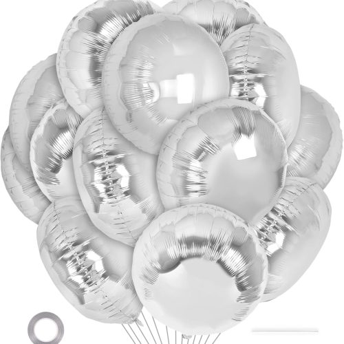 CT0412-BR-72GT_1 20 Pcs Silver Round Shaped Balloons,18 Inch Round Foil Balloon,Giant Round Mylar Balloon Helium Balloons for Birthday Party Baby Shower Wedding Decorations (Silver)