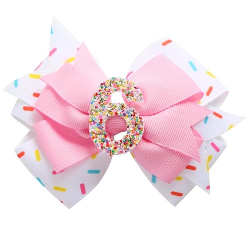 Birthday Hair Bow for Baby Girls 1 2 3 4 5 6 Years Sprinkle Decorations Confetti Ice Cream Party Pink Hair Accessories for 6th Birthday