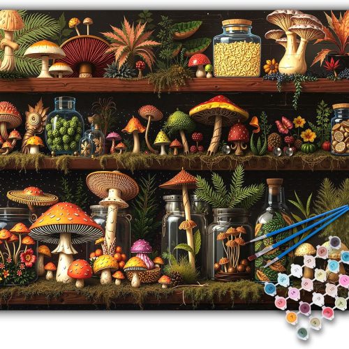 Offito Paint by Numbers Kit for Adults - Mushroom Acrylic Adult Paint by Number Kits on Canvas for Beginner, Shelf DIY Oil Painting by Numbers for Adults Kit, Perfect for Home Decor Gift 16"x20"