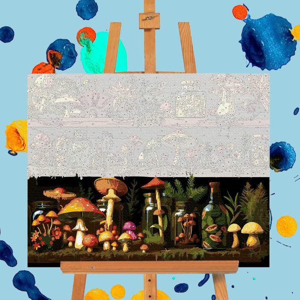 CT0416-BAS-86GT_4 Offito Paint by Numbers Kit for Adults - Mushroom Acrylic Adult Paint by Number Kits on Canvas for Beginner, Shelf DIY Oil Painting by Numbers for Adults Kit, Perfect for Home Decor Gift 16"x20"