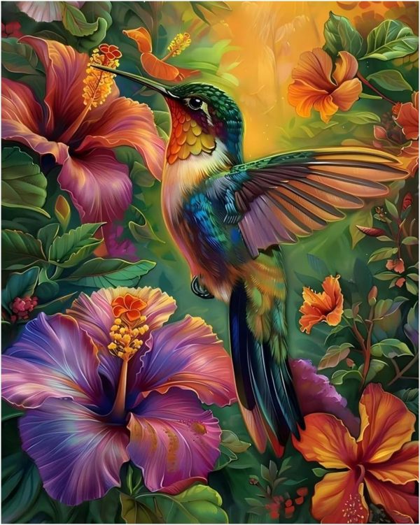 xcemhil Paint by Numbers Kit for Adults, Hummingbird Paint by Numbers for Adults, Paint by Numbers Kit for Beginner for Gift and Home Wall Decor 16x20 Inch