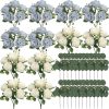 12 Bundles Dusty Blue White Artificial Peonies Silk Flowers Bulk | Fake Peony with Realistic Eucalyptus for DIY Wedding Bouquets Table Centerpieces Vase Floral Arrangements Home Decor