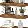 QEEIG Floating Shelves for Wall Bathroom Shelf Bedroom Kitchen Living Room Hanging Book Shelves Small Farmhouse Decor 16 inch Set of 3, Rustic Brown (015-BN3)