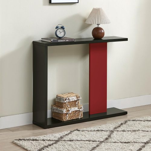 Kings Brand Furniture - Console Table, Entryway Sofa Table with Storage Shelf for Hallway, Entryway, Living Room, Foyer, Black with Red