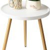 danpinera Small Gold Side Table with Wooden Tray, End Table for Living Room | Modern Mini Coffee Stand for Small Space, Bedroom, Balcony, Easy Assembly Metal Legged Accent Nightstand, White + Gold