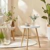 danpinera Small Gold Side Table with Wooden Tray, End Table for Living Room | Modern Mini Coffee Stand for Small Space, Bedroom, Balcony, Easy Assembly Metal Legged Accent Nightstand, White + Gold