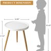 danpinera Small Gold Side Table with Wooden Tray, End Table for Living Room | Modern Mini Coffee Stand for Small Space, Bedroom, Balcony, Easy Assembly Metal Legged Accent Nightstand, White + Gold