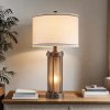 RORIA Farmhouse Table Lamps for Living Room with USB C+A Ports | Vintage Rustic Nightstand Lamp with Amber Glass Nightlight, Retro Desk Lamp for Bedroom Entryway, Study, 2 Bulbs Included