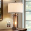 RORIA Farmhouse Table Lamps for Living Room with USB C+A Ports | Vintage Rustic Nightstand Lamp with Amber Glass Nightlight, Retro Desk Lamp for Bedroom Entryway, Study, 2 Bulbs Included