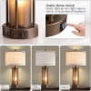 RORIA Farmhouse Table Lamps for Living Room with USB C+A Ports | Vintage Rustic Nightstand Lamp with Amber Glass Nightlight, Retro Desk Lamp for Bedroom Entryway, Study, 2 Bulbs Included