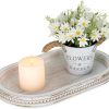 Hanobe Decorative Trays for Coffee Table : White Oval Centerpiece Tray Wood for Farmhouse Entry Table Decor Round Bathroom Tray for Living Room Kitchen Counter