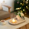 Hanobe Decorative Trays for Coffee Table : White Oval Centerpiece Tray Wood for Farmhouse Entry Table Decor Round Bathroom Tray for Living Room Kitchen Counter