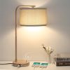Farmhouse Table Lamp, Fully Dimmable Tall Bedisde Lamp with USB C+A Ports | 25" Modern Nightstand Lamp with Wood Grain Metal Base, Desk Reading Lamp for Living Room Bedroom Office, LED Bulb Included