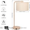 Farmhouse Table Lamp, Fully Dimmable Tall Bedisde Lamp with USB C+A Ports | 25" Modern Nightstand Lamp with Wood Grain Metal Base, Desk Reading Lamp for Living Room Bedroom Office, LED Bulb Included