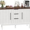 DWVO Modern TV Stand for 60 inch TVs, Fluted Entertainment Center with 3 Drawers & Storage Cabinet, Sliding Door & Adjustable Shelf, Media Console for Living Room, White & Brown | 55'' Curvy Accent Storage with 3 Large Drawers, Sliding Door & Adjustable Shelf, Modern Console for Living Room, Kitchen