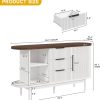 DWVO Modern TV Stand for 60 inch TVs, Fluted Entertainment Center with 3 Drawers & Storage Cabinet, Sliding Door & Adjustable Shelf, Media Console for Living Room, White & Brown | 55'' Curvy Accent Storage with 3 Large Drawers, Sliding Door & Adjustable Shelf, Modern Console for Living Room, Kitchen