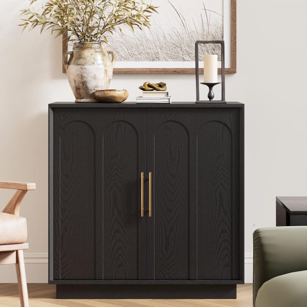 CT0427032JS_1 31.5" Modern Sideboard Buffet Cabinet with Storage, Black | Modular Media Console, Minimalist Credenza with Arched Doors, Accent Cabinet for Living Room Kitchen Dining Room Entryway