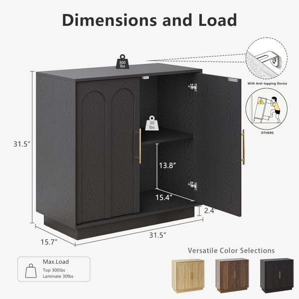 CT0427032JS_2 31.5" Modern Sideboard Buffet Cabinet with Storage, Black | Modular Media Console, Minimalist Credenza with Arched Doors, Accent Cabinet for Living Room Kitchen Dining Room Entryway