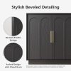 CT0427032JS_3 31.5" Modern Sideboard Buffet Cabinet with Storage, Black | Modular Media Console, Minimalist Credenza with Arched Doors, Accent Cabinet for Living Room Kitchen Dining Room Entryway
