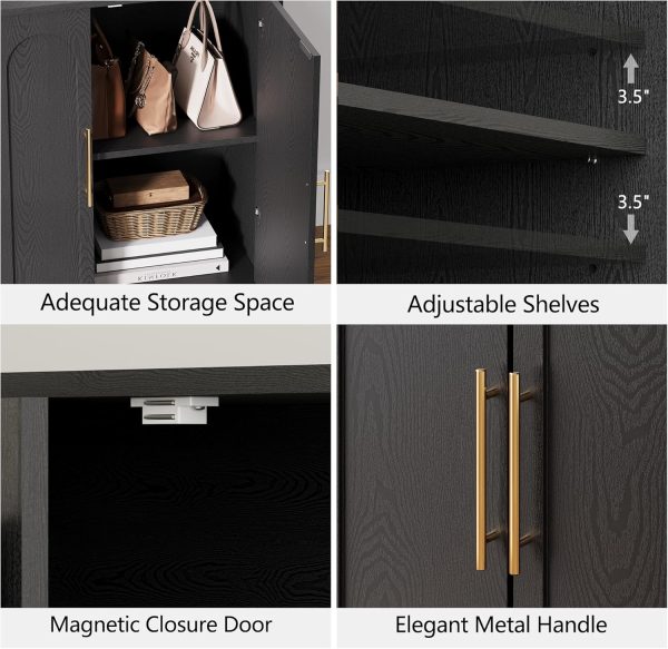 CT0427032JS_4 31.5" Modern Sideboard Buffet Cabinet with Storage, Black | Modular Media Console, Minimalist Credenza with Arched Doors, Accent Cabinet for Living Room Kitchen Dining Room Entryway