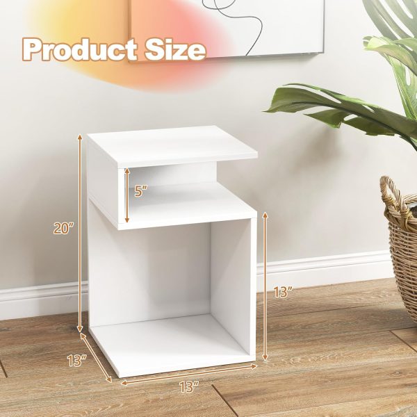 Tangkula S-Shaped Side Table, 3 Tier Wood End Table with Open Storage Shelves, Anti-Slip Foot Pads, Modern Accent Bedside Nightstand, Narrow Side Table for Small Spaces Living Room Bedroom (1, White)