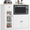HORSTORS Microwave Cabinet, Kitchen Storage Cabinet, Microwave Stand, White | Modern Kitchen Cabinet with Doors / 2 Adjustable Shelves / Drawer / Spacious Countertop for Dining Living Room, Apartment