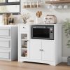 HORSTORS Microwave Cabinet, Kitchen Storage Cabinet, Microwave Stand, White | Modern Kitchen Cabinet with Doors / 2 Adjustable Shelves / Drawer / Spacious Countertop for Dining Living Room, Apartment
