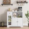 HORSTORS Microwave Cabinet, Kitchen Storage Cabinet, Microwave Stand, White | Modern Kitchen Cabinet with Doors / 2 Adjustable Shelves / Drawer / Spacious Countertop for Dining Living Room, Apartment