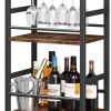 Homeiju Small Bar Cart, Home Bar Serving Cart with 4-Tier Shelf, Mobile Kitchen Shelf with Large Storage and Glass Holder, Mini Bar Cart for Small Spaces, Kitchen and Dining Room, Rustic Brown