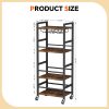 Homeiju Small Bar Cart, Home Bar Serving Cart with 4-Tier Shelf, Mobile Kitchen Shelf with Large Storage and Glass Holder, Mini Bar Cart for Small Spaces, Kitchen and Dining Room, Rustic Brown