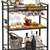 3 Tier Bar Cart, Small Beverage Cart, Mini Bar Cart with Wine Rack, Home Bar Serving Cart with Wheels for Kitchen Dining Living Room (Rustic Brown, General) GBC507R