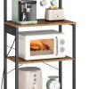 CT0429648JS_1 VASAGLE BARNET Collection - Kitchen Bakers Rack with Power Outlet, 23.6-Inch Wide Coffee Bar 4-Tier with 8 S Hooks, Modern Microwave Stand, Adjustable Shelf, Rustic Brown and Ink Black UKKS014K01V1