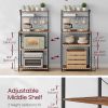 CT0429648JS_3 VASAGLE BARNET Collection - Kitchen Bakers Rack with Power Outlet, 23.6-Inch Wide Coffee Bar 4-Tier with 8 S Hooks, Modern Microwave Stand, Adjustable Shelf, Rustic Brown and Ink Black UKKS014K01V1