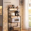 CT0429648JS_4 VASAGLE BARNET Collection - Kitchen Bakers Rack with Power Outlet, 23.6-Inch Wide Coffee Bar 4-Tier with 8 S Hooks, Modern Microwave Stand, Adjustable Shelf, Rustic Brown and Ink Black UKKS014K01V1