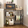 CT0429658JS_1 Kitchen Stand with Pots Rack, Utility Microwave Oven Stand with Storage, 5 Tiers Coffee Bar Table, Small Kitchen Bakers Rack with 6 S Hooks, Kitchen Storage Shelf Rack for Spices, Pots, Rustic Brown