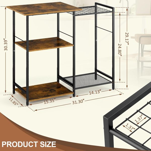 CT0429658JS_2 Kitchen Stand with Pots Rack, Utility Microwave Oven Stand with Storage, 5 Tiers Coffee Bar Table, Small Kitchen Bakers Rack with 6 S Hooks, Kitchen Storage Shelf Rack for Spices, Pots, Rustic Brown