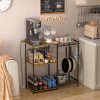 CT0429658JS_3 Kitchen Stand with Pots Rack, Utility Microwave Oven Stand with Storage, 5 Tiers Coffee Bar Table, Small Kitchen Bakers Rack with 6 S Hooks, Kitchen Storage Shelf Rack for Spices, Pots, Rustic Brown