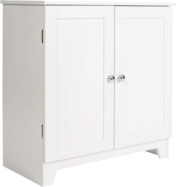 Redmon Double Door Freestanding Floor Cabinet, Modern Wooden Furniture, White